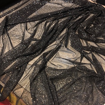 Tulle Elasticizzato Swarovski Nero