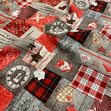 Cotone Arredamento Fantasia Cm. 280 Cuori E Orologi Patchwork 2017